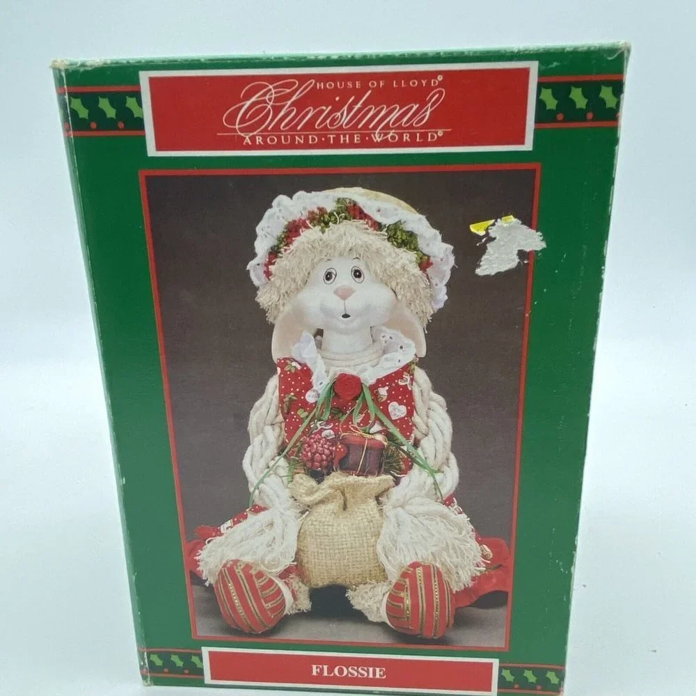 VTG 90s House Of Lloyd Flossie Christmas Bunny Doll Box‎ Holiday Cottagecore Y2K